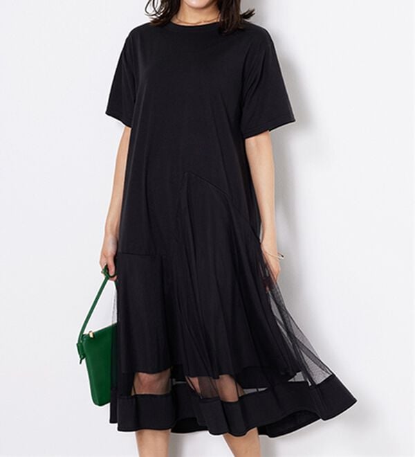 BELLUNA（ベルーナ）の「【Ｌａｇｒｉｌｕａ】裾チュール切替ロング丈ワンピース（カットソーワンピース）」｜詳細画像