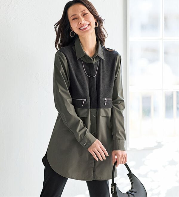 BELLUNA（ベルーナ）の「異素材切替ジップポケットデザインチュニック（チュニック）」｜詳細画像