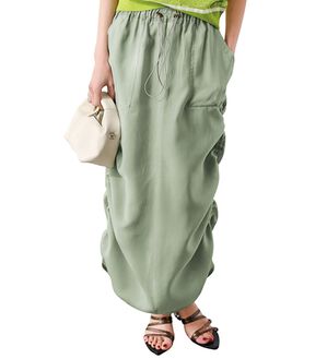 RANAN（ラナン）の「シアー素材ドロストカーゴスカート（ロングスカート）」｜ライトカーキ