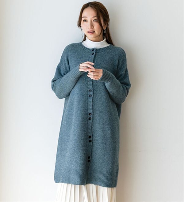 BELLUNA（ベルーナ）の「メランジ調ボタンデザインニットカーディガン（ニットカーディガン）」｜ブルー系