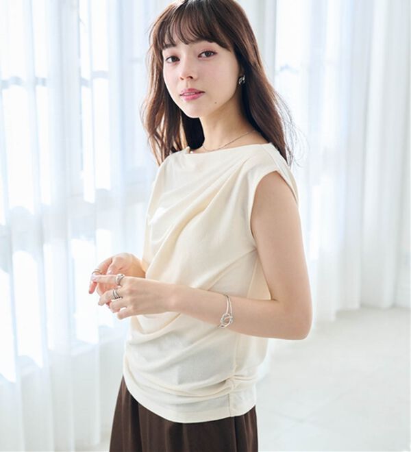 RANAN（ラナン）の「【ひんやり・ＵＶ】タックドレープフレンチスリーブカットソー（Tシャツ）」｜詳細画像