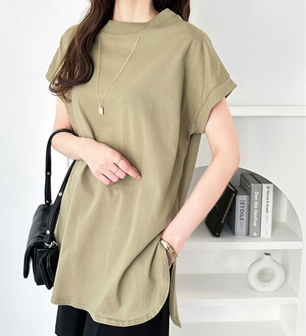 GeeRA（ジーラ）の「綿１００％フレンチスリーブチュニックＴシャツ（カットソー）」｜詳細画像