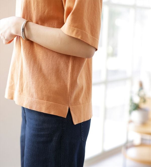 BELLUNA（ベルーナ）の「【選べるデザイン】Ｔシャツが苦手な方に！ひんやり綿混ニットＴ（ニット・セーター）」｜詳細画像