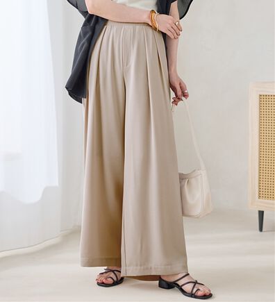 Viola e Viola（ヴィオラ エ ヴィオラ）の「【選べる２丈】さらさらＥＡＳＹ細魅せ叶う！とろみタックワイドパンツ（ワイドパンツ・ガウチョ）」