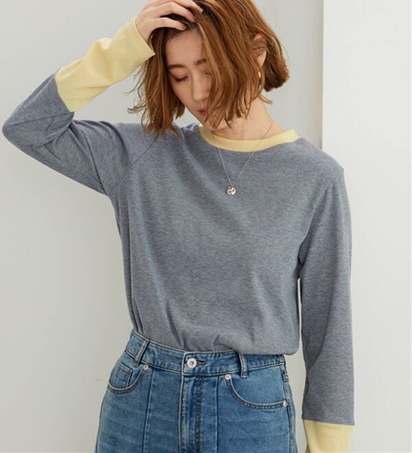 BELLUNA（ベルーナ）の「配色リブ素材クルーネックプルオーバー（カットソー）」｜詳細画像