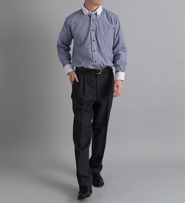 「裾上げ済ウエストストレッチスラックス　ツータック（メンズスラックス）」｜詳細画像