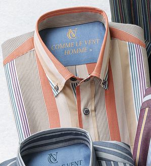 「＜コムルヴァン・オム＞毎日清潔クリーンオックスシャツ（メンズシャツ）」｜マルチストライプ