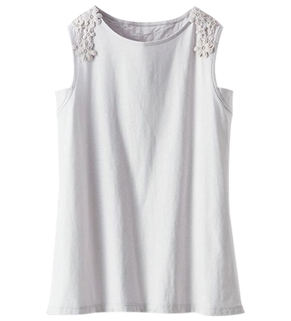 BELLUNA（ベルーナ）の「綿混素材脇汗対策フラワーレースインナー（タンクトップ・キャミソール）」｜ライトグレー