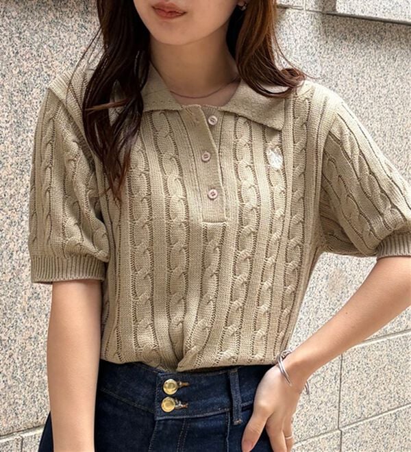 RANAN（ラナン）の「＜U.S.POLO ASSN.＞半袖ケーブルポロニット（シャツ）」｜詳細画像