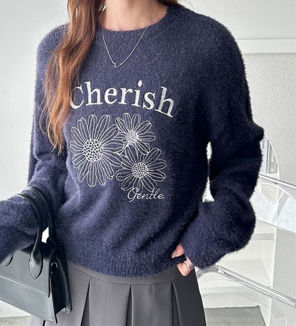 GeeRA（ジーラ）の「フラワー刺繍シャギーニット（ニット・セーター）」｜詳細画像