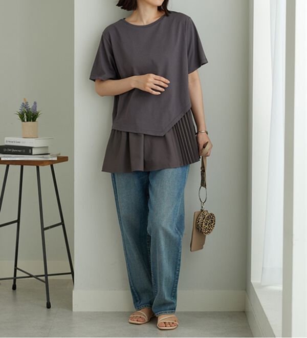 BELLUNA（ベルーナ）の「異素材使い裾アシメデザインチュニック（チュニック）」｜詳細画像