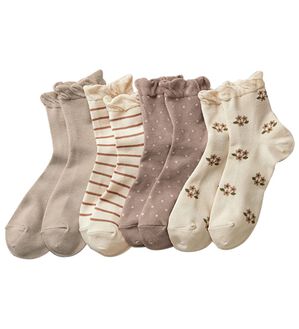 LAVIENNE（ラヴィエンヌ）の「【４足組】かかとフィットクルー丈ソックス（靴下・ストッキング）」｜ベージュ系