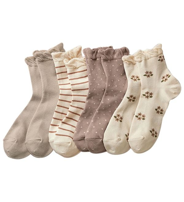 LAVIENNE（ラヴィエンヌ）の「【４足組】かかとフィットクルー丈ソックス（靴下・ストッキング）」｜ベージュ系