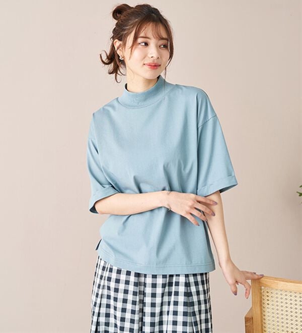 BELLUNA（ベルーナ）の「小顔見せ！ヒンヤリハイネックオーバーサイズＴシャツ（Tシャツ）」｜詳細画像