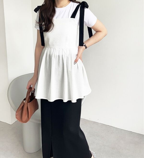 GeeRA（ジーラ）の「バイカラーぽこぽこリボンビスチェ（ブラウス）」｜詳細画像