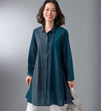 BELLUNA（ベルーナ）の「パネルストライプ柄シャツチュニック（チュニックワンピース）」