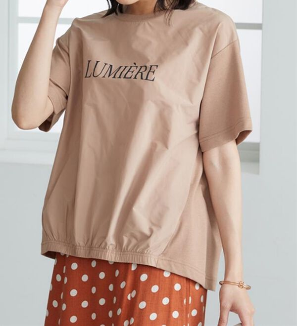 BELLUNA（ベルーナ）の「異素材切替ロゴプリントプルオーバー（カットソー）」｜ベージュ