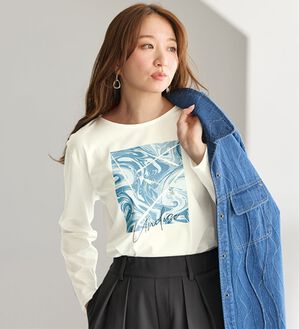 BELLUNA（ベルーナ）の「一枚で着映えるデコラＴ（長袖）（チュニック）」｜オフ白(ペイント)