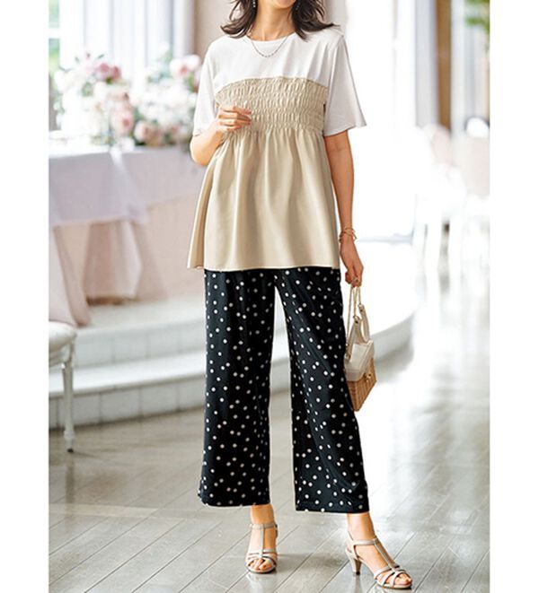 BELLUNA（ベルーナ）の「ゆったり快適プリントワイドパンツ（ワイドパンツ・ガウチョ）」｜詳細画像