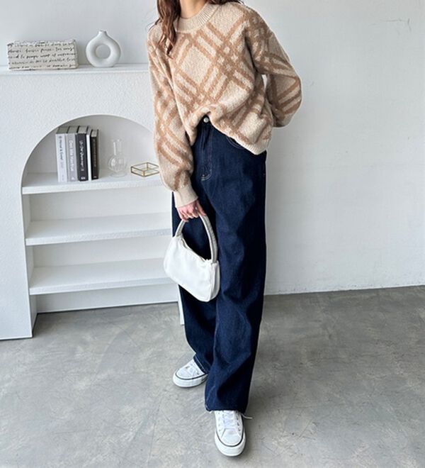 GeeRA（ジーラ）の「モヘアライクチェック柄ニットプルオーバー（ニット・セーター）」｜詳細画像