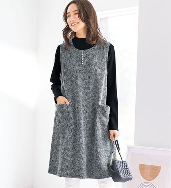 ルフラン（ルフラン）の「ツイード調ジャンパードレス＆トップスセット（ジャンパースカート）」｜レギュラー(黒系)