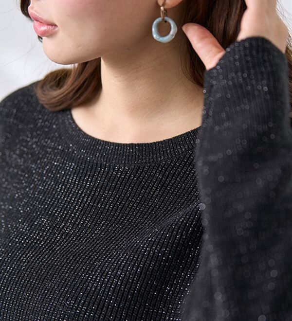 BELLUNA（ベルーナ）の「ラメ入りあぜ編フレアーニットチュニック（ニット・セーター）」｜詳細画像