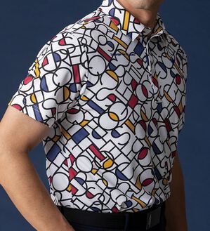 「＜ルコックスポルティフ＞カラーブロックグラフィック小柄半袖シャツ（メンズゴルフウェア）」｜詳細画像