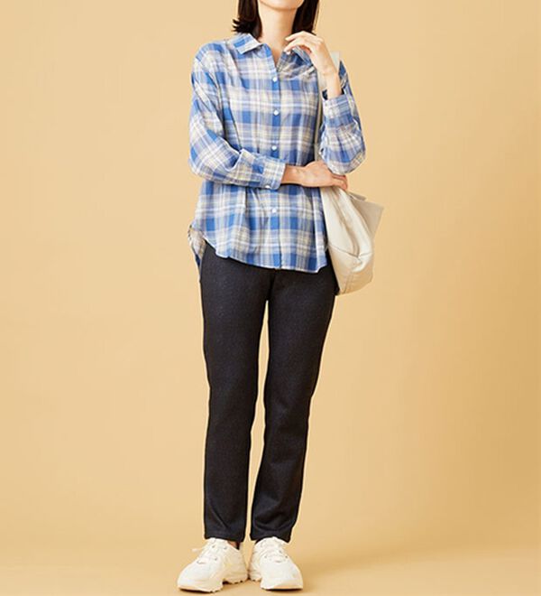 BELLUNA（ベルーナ）の「涼やか綿１００％シアー素材チェックシャツ（チュニック）」｜詳細画像