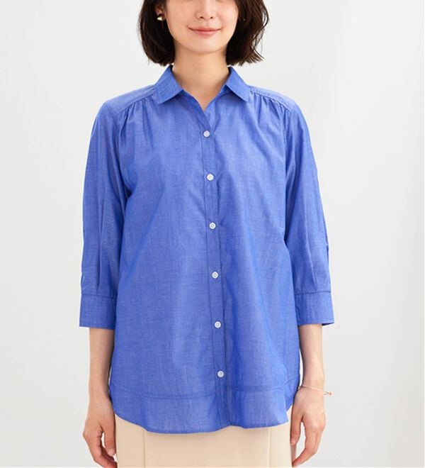 BELLUNA（ベルーナ）の「サラリ快適！ギャザー使いシャツチュニック（チュニック）」｜詳細画像