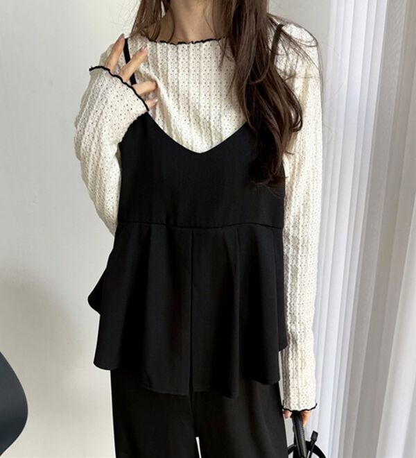 GeeRA（ジーラ）の「セットアップ風プリーツビスチェキャミサロペ（オールインワン）」｜詳細画像