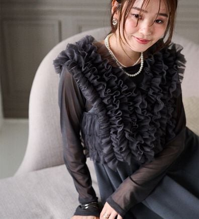 RANAN（ラナン）の「＜３点セット＞チュールフリルベストフレアワンピース（その他ワンピース）」