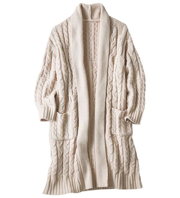 BELLUNA（ベルーナ）の「パッチワークケーブル柄ロングカーディガン（ニットカーディガン）」｜アイボリー