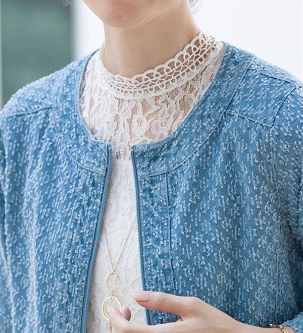 ルフラン（ルフラン）の「ダイヤ柄デニムデザインコート（ハーフコート）」｜詳細画像