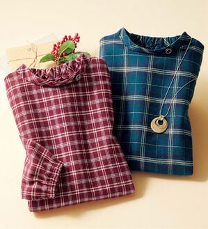 ルフラン（ルフラン）の「【２色組】ウール調チェック柄カフタン（ホームウェア）」｜詳細画像