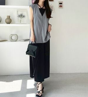 GeeRA（ジーラ）の「麻調ベスト&times;リブワンピースセット（その他ワンピース）」｜詳細画像