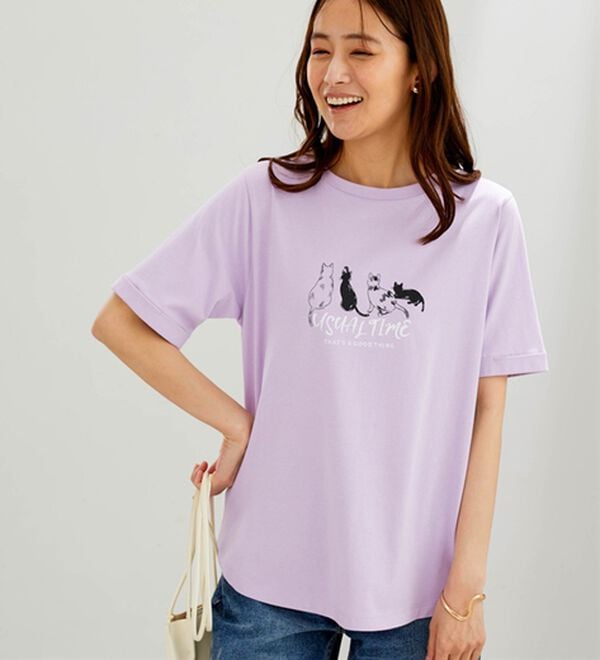 BELLUNA（ベルーナ）の「綿１００％着映えネコ柄プリントＴシャツ（Tシャツ）」｜詳細画像