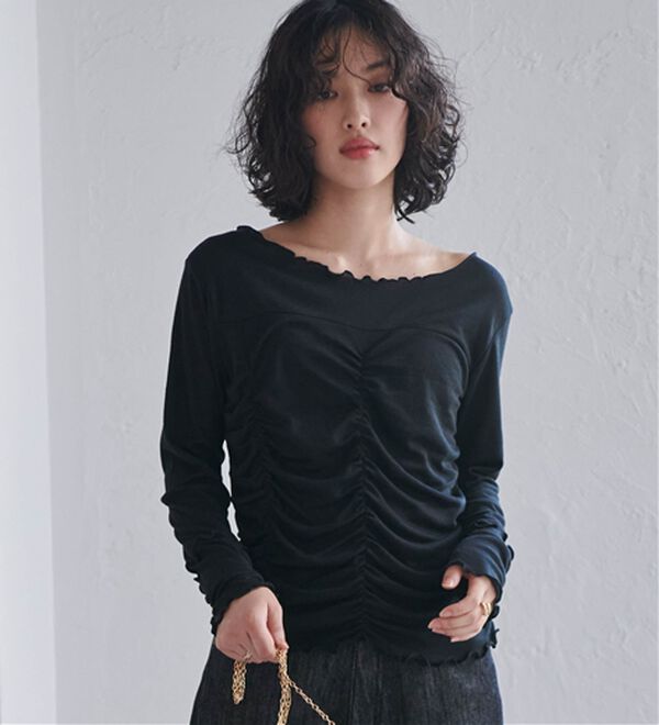 RANAN（ラナン）の「ギャザーデザインシアーTシャツ（Tシャツ）」｜詳細画像