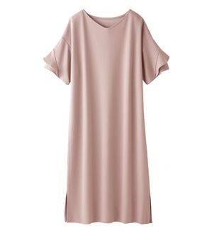 alotta（アロッタ）の「【４つの機能付】ひんやりフリル袖Ｔシャツワンピース（シャツワンピース）」｜ピンク