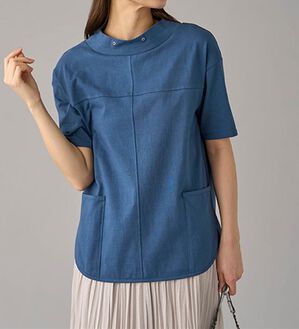 BELLUNA（ベルーナ）の「抗菌防臭綿１００％切替デザインプルオーバー（カットソー）」｜ブルー