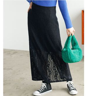 GeeRA（ジーラ）の「起毛レースタイトスカート（ロングスカート）」｜ブラック