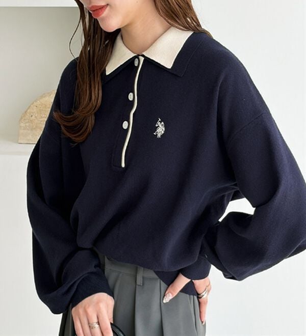 GeeRA（ジーラ）の「【U.S. POLO ASSN.】バイカラーポロ衿ニット（ニット・セーター）」｜詳細画像
