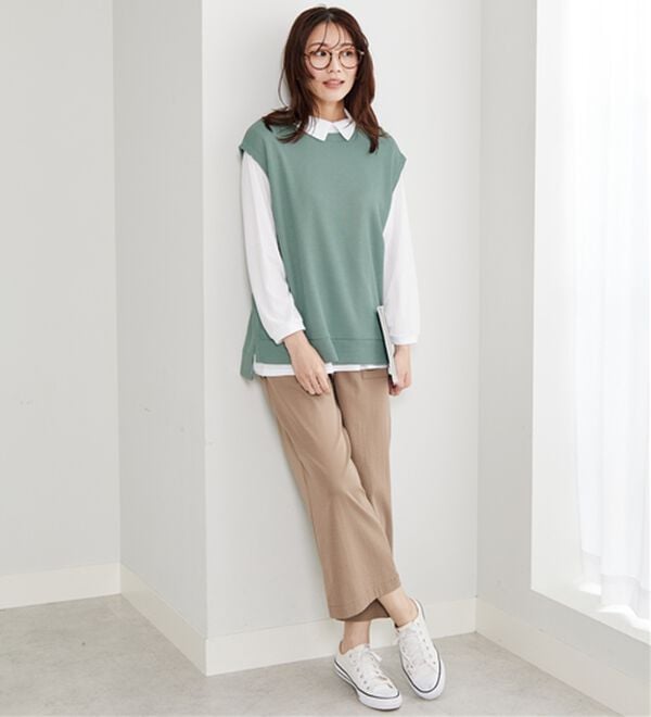 BELLUNA（ベルーナ）の「【新色追加】&ldquo;2点セット&rdquo;あぜ素材ベストアンサンブル（アンサンブル）」｜詳細画像