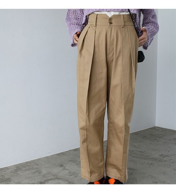 GeeRA（ジーラ）の「ハイウエストタックデザインチノパンツ（フルレングスパンツ）」｜詳細画像