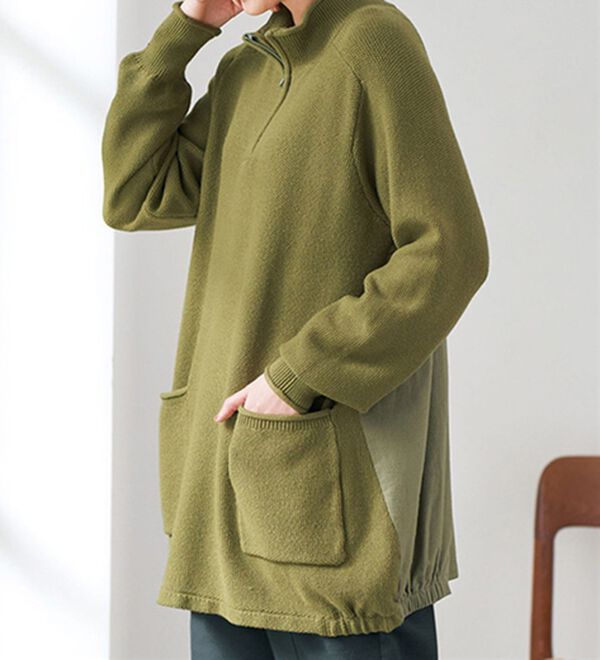 BELLUNA（ベルーナ）の「異素材使いハーフジップニット（ニット・セーター）」｜セージ