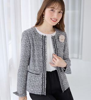 alotta（アロッタ）の「【洗える】フリンジ使いツイードノーカラージャケット（ノーカラージャケット）」｜詳細画像