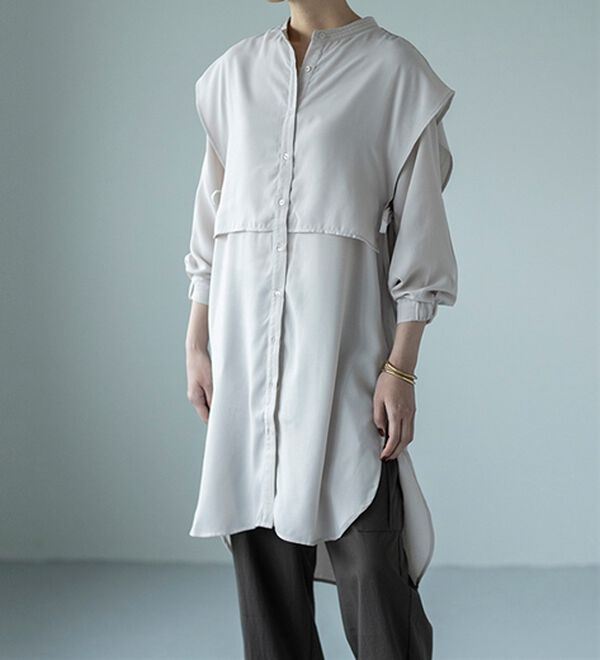 BELLUNA（ベルーナ）の「麻調素材レイヤード風ロングシャツ（シャツワンピース）」｜詳細画像