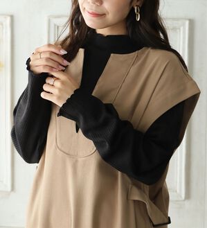 A HAPPY MARILYN（アハッピーマリリン）の「【ＬＬ～６Ｌ】「沿わないネック」で苦しくない。ミルリブ プチハイカットソー（カットソー）」｜ブラック