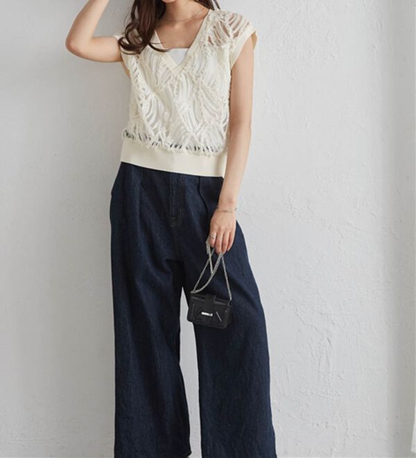 RANAN（ラナン）の「【前後２ＷＡＹ】シアー刺しゅうベスト（ベスト）」｜詳細画像