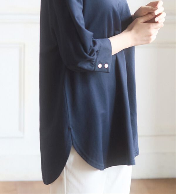 alotta（アロッタ）の「【接触冷感】６分袖衿フェイク裾ラウンドチュニック（チュニック）」｜詳細画像