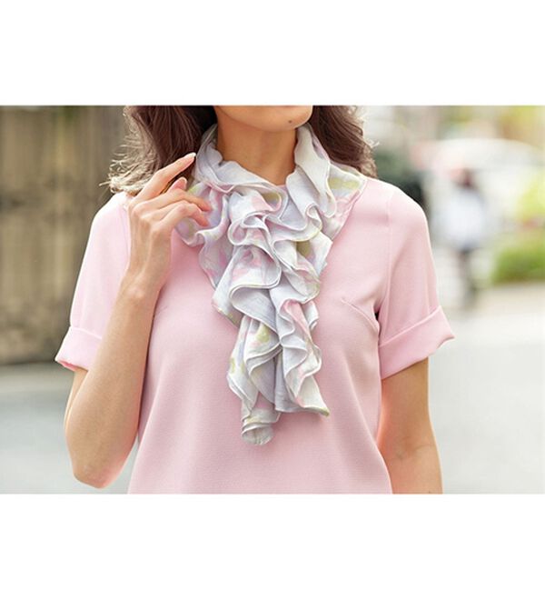 BELLUNA（ベルーナ）の「着脱簡単！コットンシルクフリルスカーフ（ストール・スカーフ・マフラー）」｜詳細画像